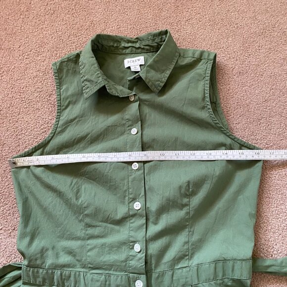 J.Crew Women’s 0 Green Sleeveless Belted Shirt Dress Collared A-Line Midi - Picture 6 of 7